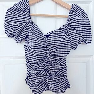 MNG cropped puff sleeve blouse with zipper side